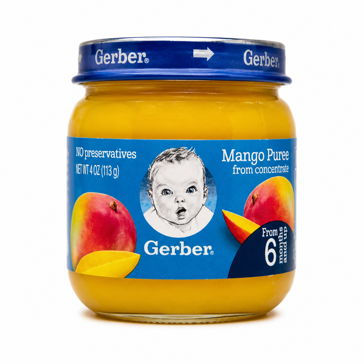 Gerber Mango Puree Baby Food 4 oz Jar – Stage 1 Fruit Puree for Babies 6+ Months