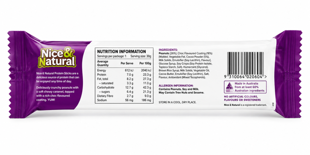 Nice & Natural Protein Stick Peanut & Caramel, 30 g