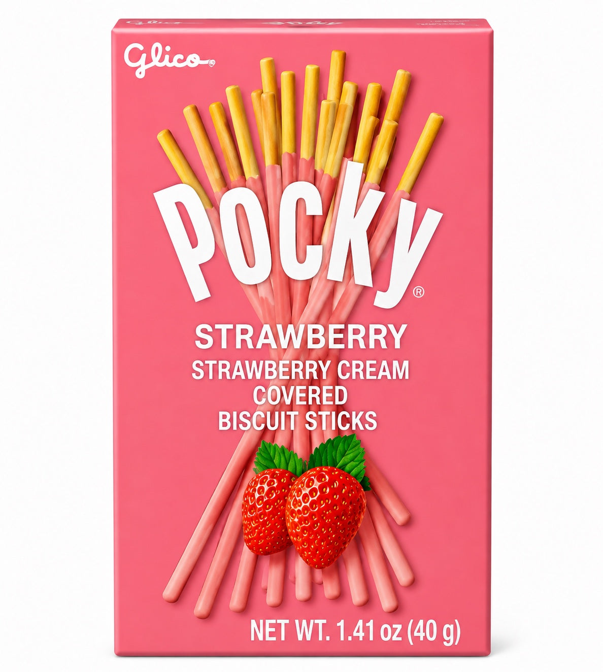 Glico Pocky Strawberry Cream Covered Biscuit Sticks, Pink Box, 1.41 oz