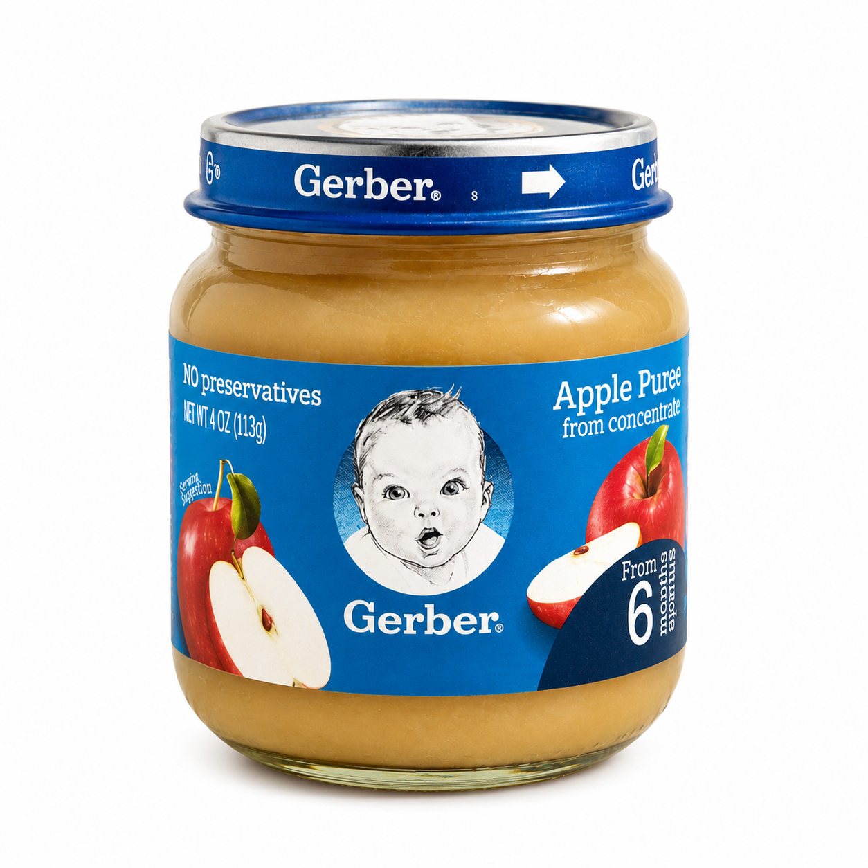 Gerber Apple Puree Baby Food 4 oz Jar – Stage 1 Fruit Puree for Babies 6+ Months