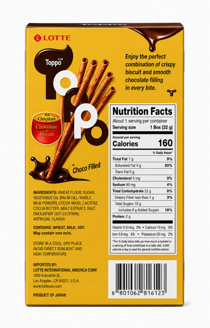 Lotte Toppo Choco Filled Biscuit Sticks, 1.13 oz (32 g)