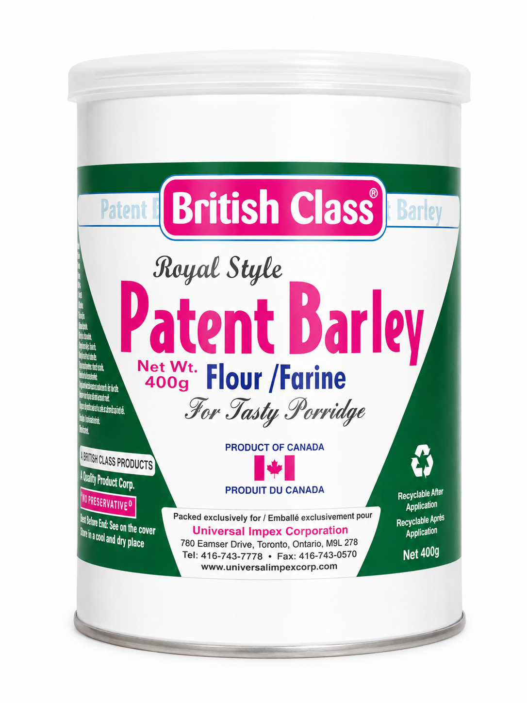 British Class Royal Style Patent Barley Flour 400g