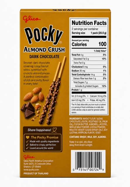Glico Pocky Almond Crush Dark Chocolate Biscuit Sticks, 1.45 oz (41 g)