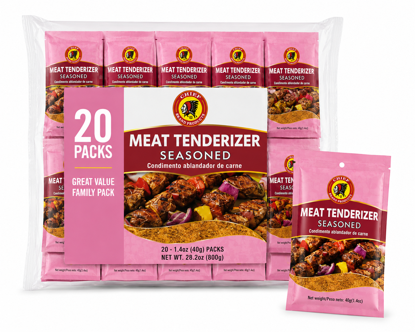 Chief Seasoned Meat Tenderizer Family Pack - 20 Packs | 28.2 oz product image