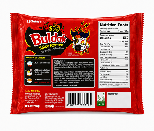 Samyang Buldak 2X Spicy Ramen, 5 Pack, 24.7 oz (700 g)