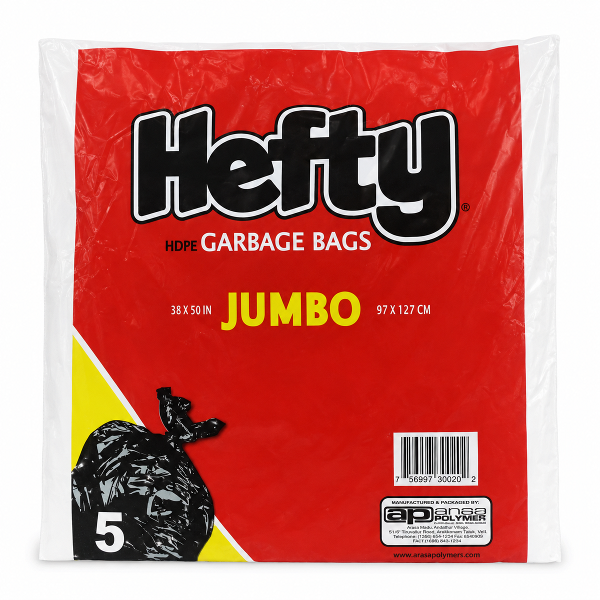 Hefty Jumbo HDPE Garbage Bags 38 x 50 in 5 Count