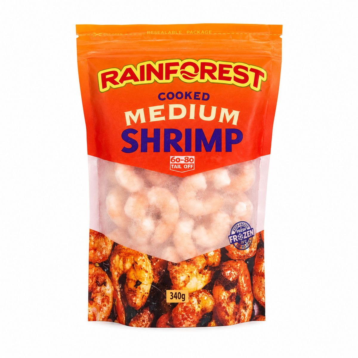 Rainforest Cooked Medium Shrimp 60-80 Tail-Off 340 g