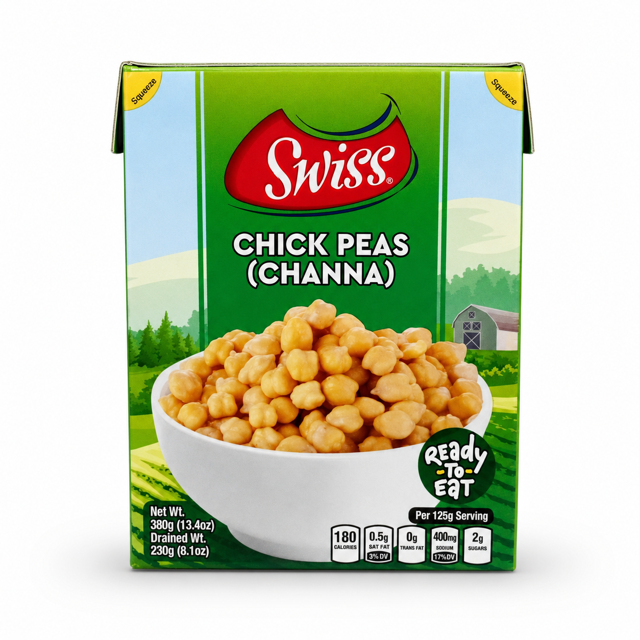 Swiss Chick Peas (Channa) 13.4 oz product package on a white background