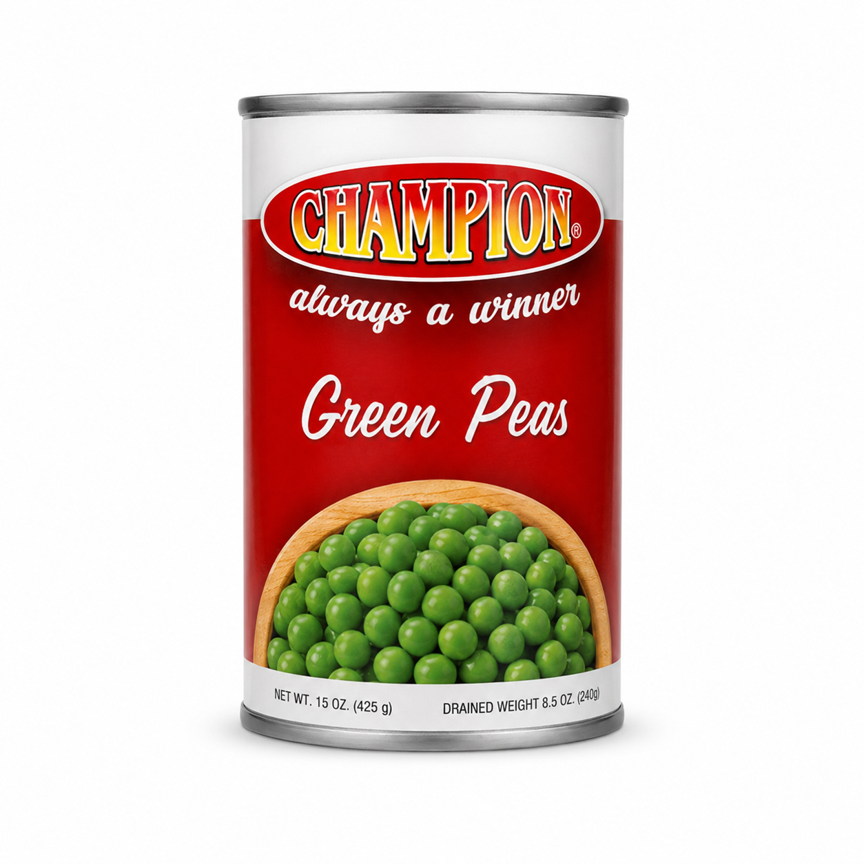 Champion Green Peas 15 oz product package on a white background