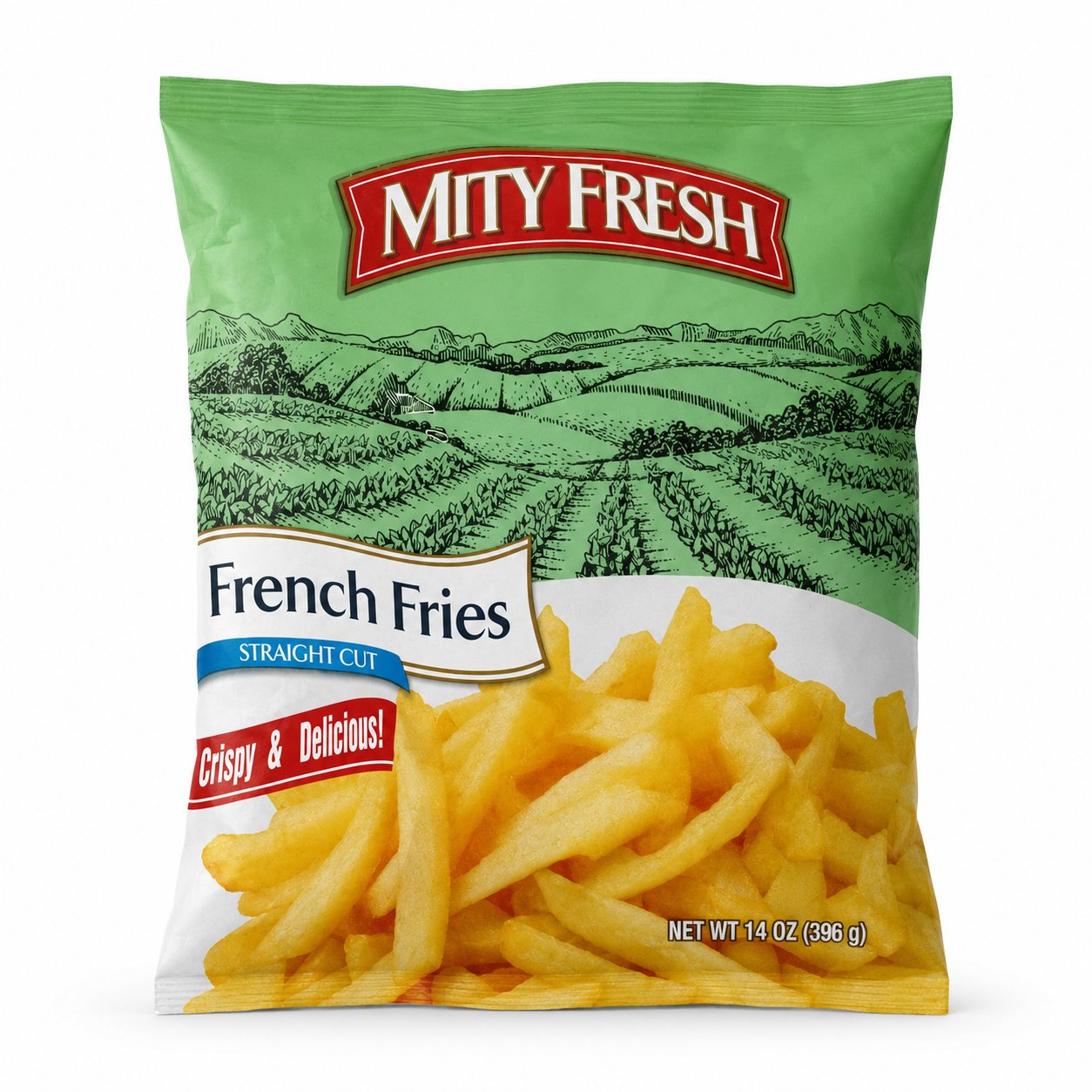 Mity Fresh Straight Cut French Fries 14 oz product package on white background