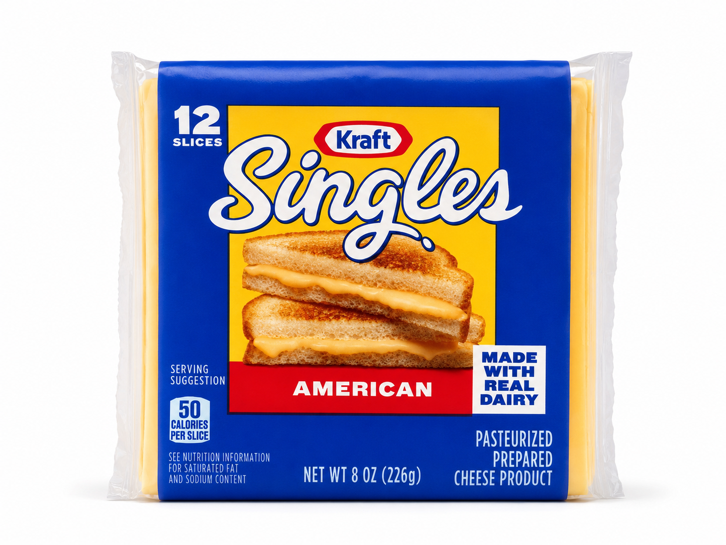 Kraft Singles American Cheese 12 Slices 8 oz product package on white background