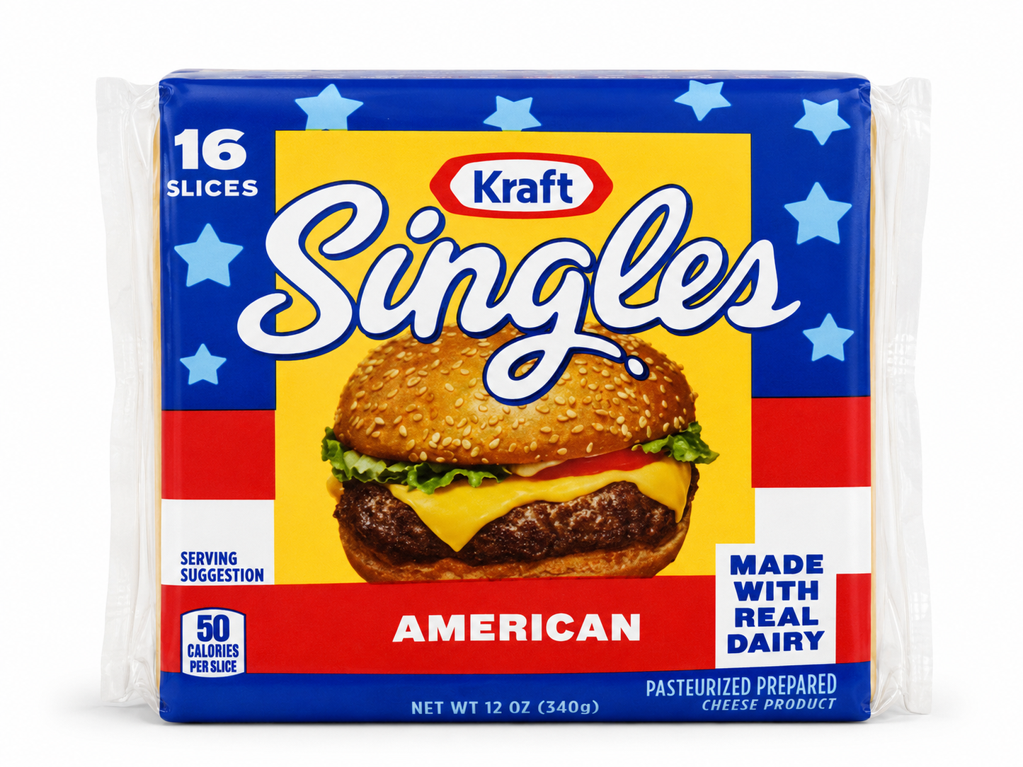 Kraft Singles American Cheese 16 Slices 12 oz product package on white background