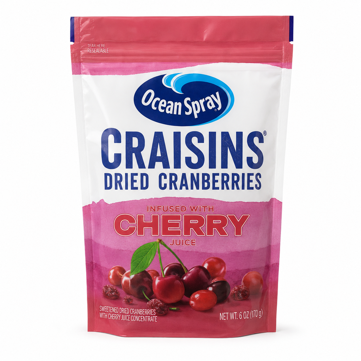 Ocean Spray Craisins Cherry Juice Infused Dried Cranberries 6 oz product image on a white background