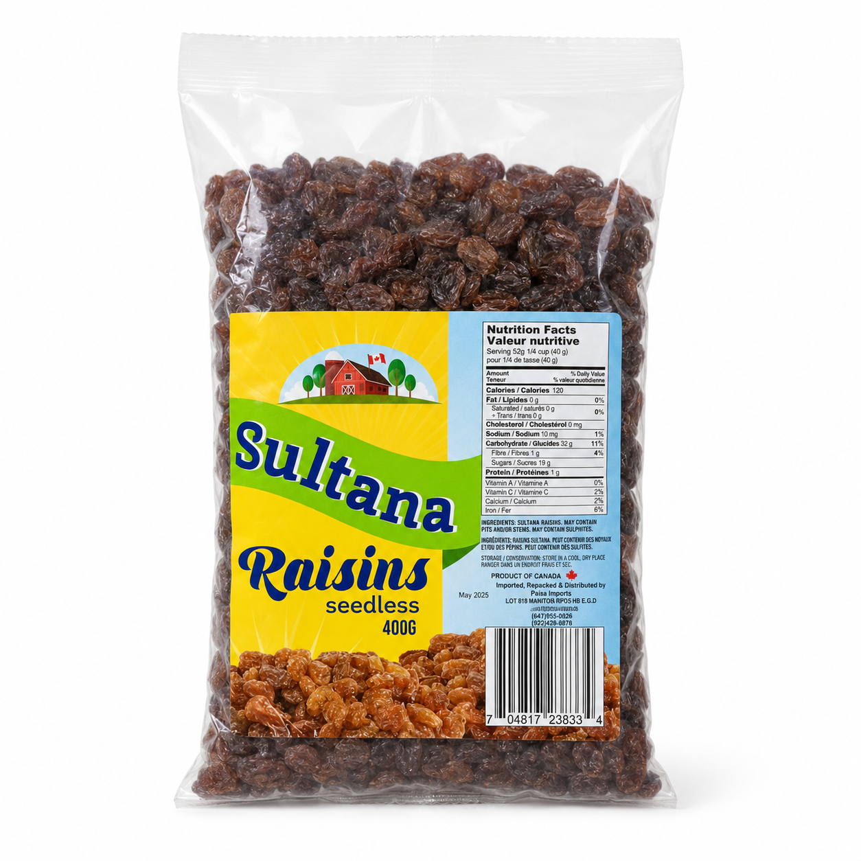 Sultana Seedless Raisins 400 g product image on a white background