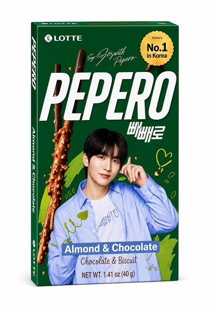 Lotte Pepero Almond & Chocolate Biscuit Sticks, 1.41 oz (40 g)