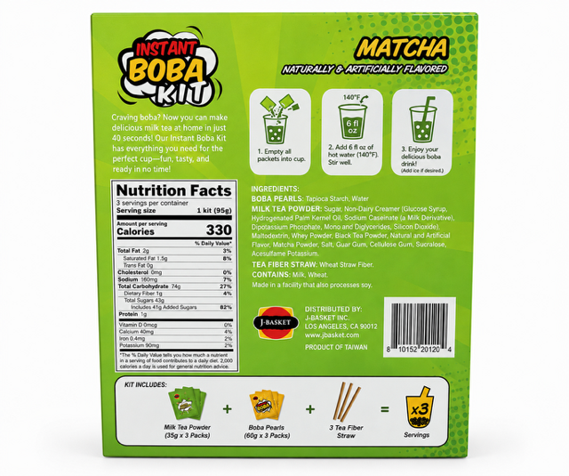J-Basket Matcha Instant Boba Kit 10 oz (285 g)