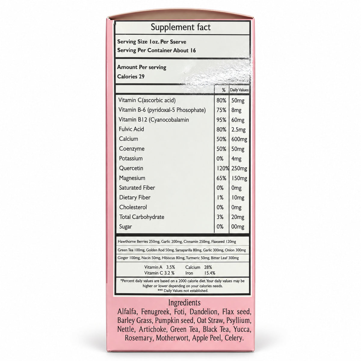 African Angel Cholesterol Tonic Plus 16 oz ingredients panel