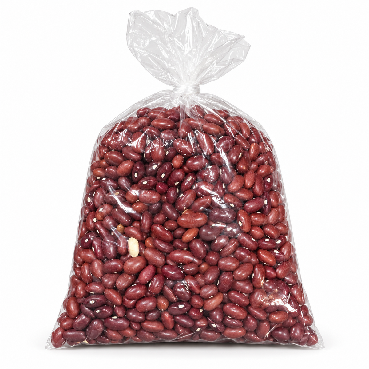 Dried red beans in a clear bag