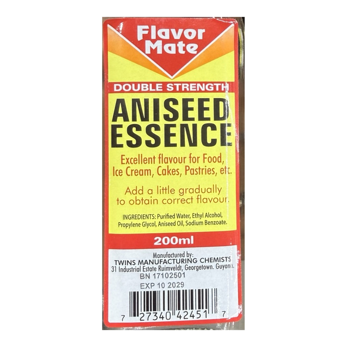 Flavor Mate Aniseed Essence 200 mL original ingredient label