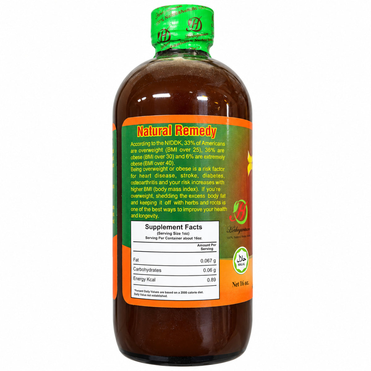 Herboganic Lose Weight Living Bitters – 16 oz – supplement facts and label