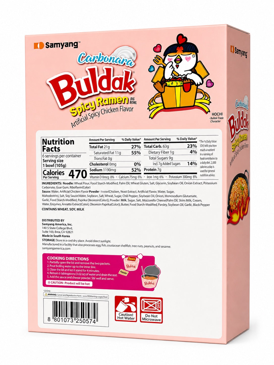 Samyang Buldak Carbonara Cup Ramen 6 Pack, 4.58 oz Each