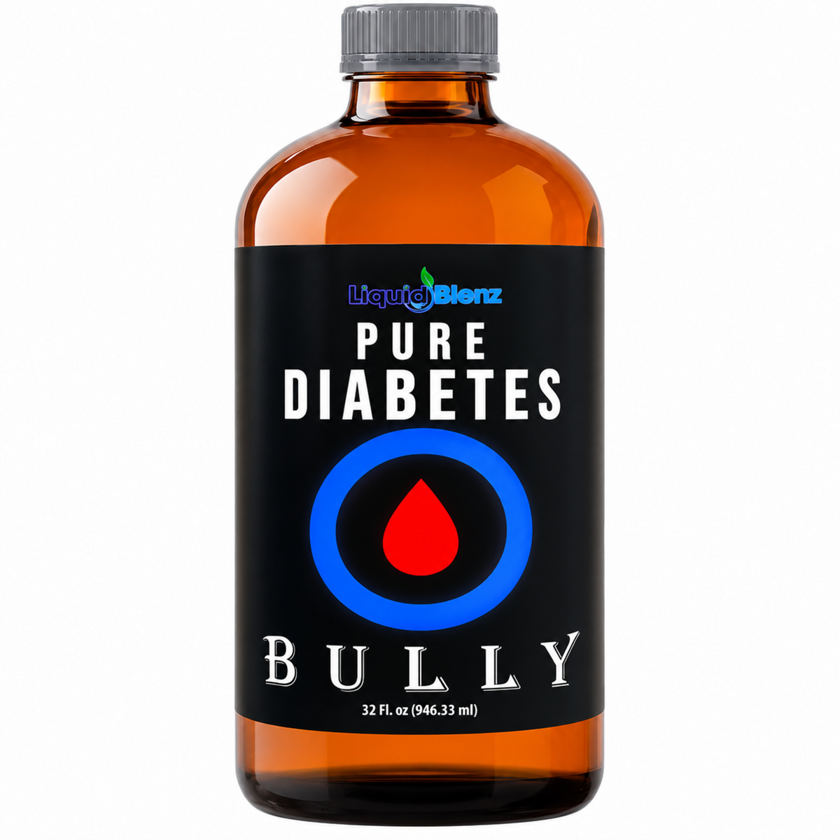 Liquid Blenz Pure Diabetes Bully 32 fl oz bottle on white background