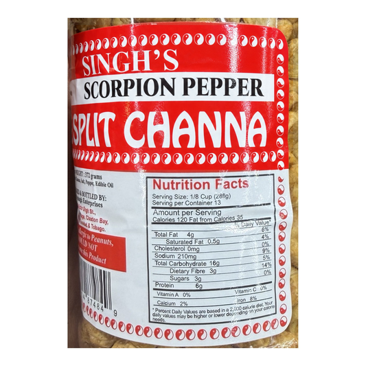 Singh’s Scorpion Pepper Split Channa 372 g nutrition label detail
