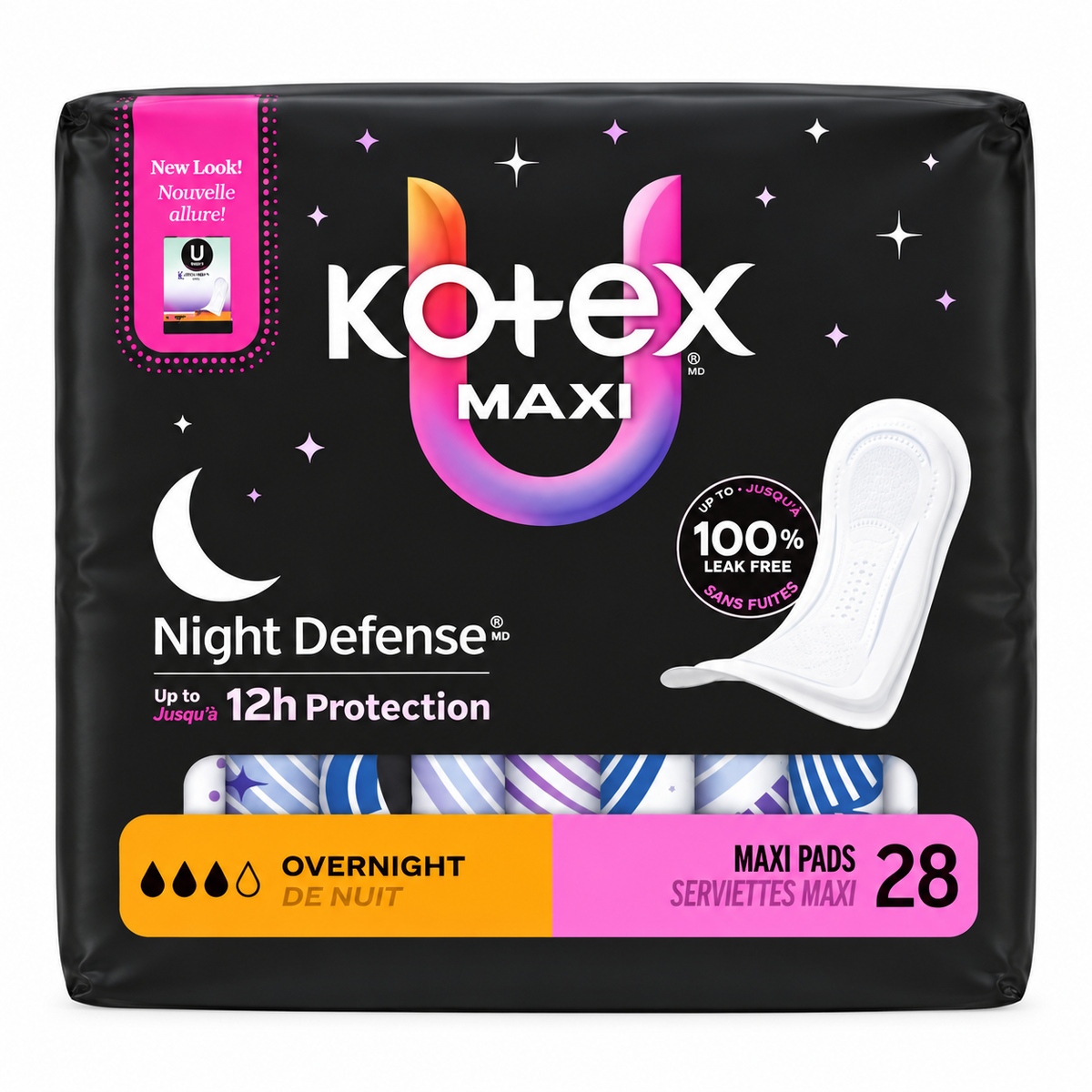 Kotex Maxi Night Defense Overnight Pads – 28 Count