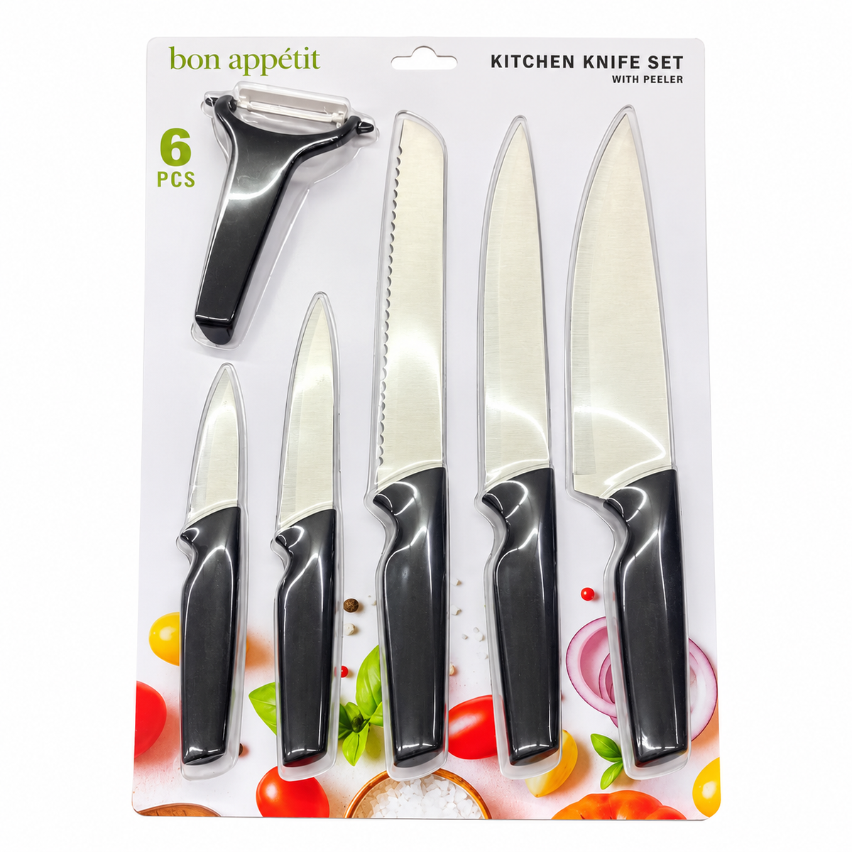 Bon Appétit 6-Piece Stainless Steel Kitchen Knife Set with Peeler