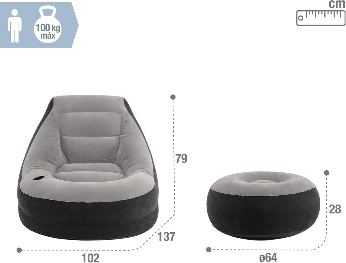 Intex Inflatable Lounge Chair with Ottoman Grey