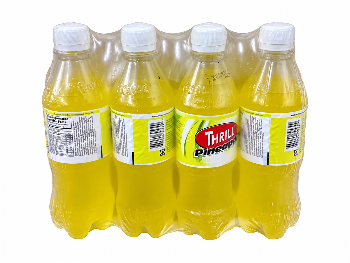 Thrill Pineapple Soft Drink on white background