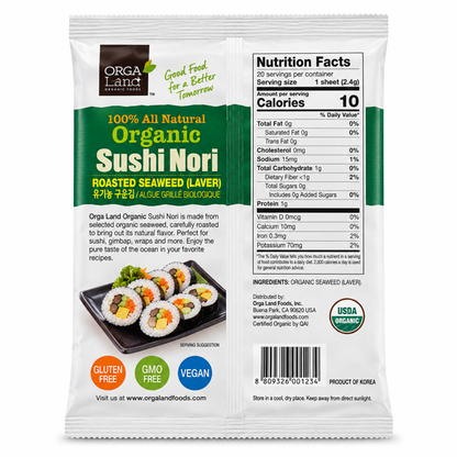 Orga Land Organic Sushi Nori Roasted Seaweed, 20 Sheets, 1.69 oz (48 g)
