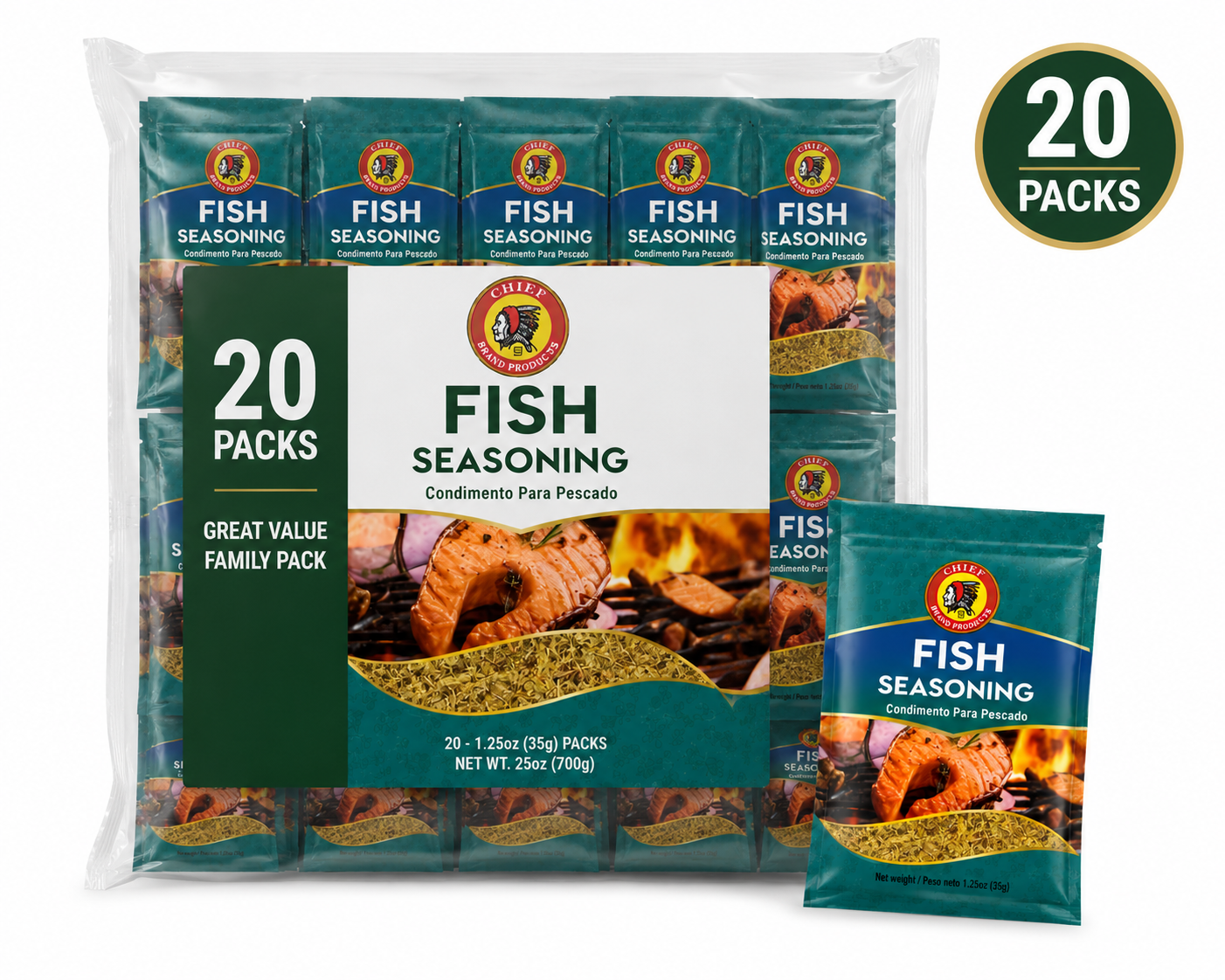 Chief Fish Seasoning Family Pack - 20 Packs | 25 oz product image