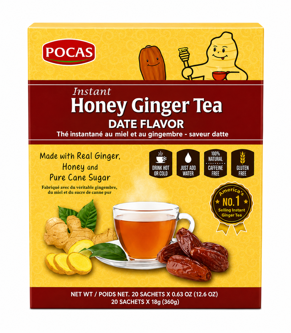 Pocas Instant Honey Ginger Tea Date Flavor 20 Sachets