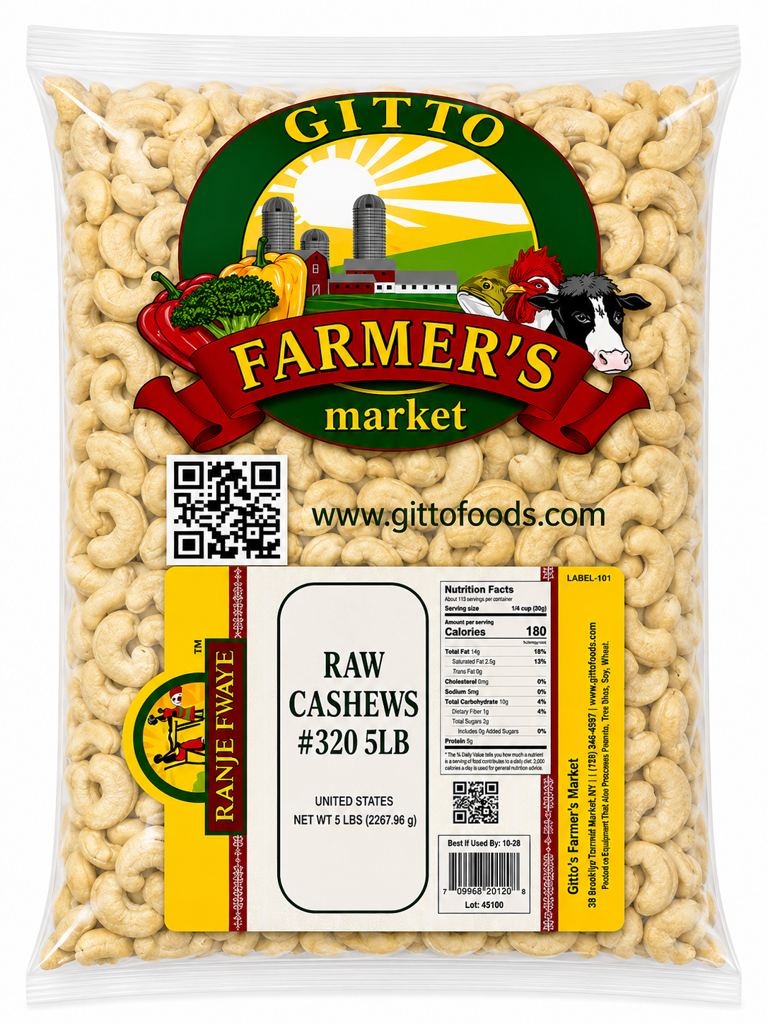 Raw Cashews #320 - 5 lb Bulk Pack product image
