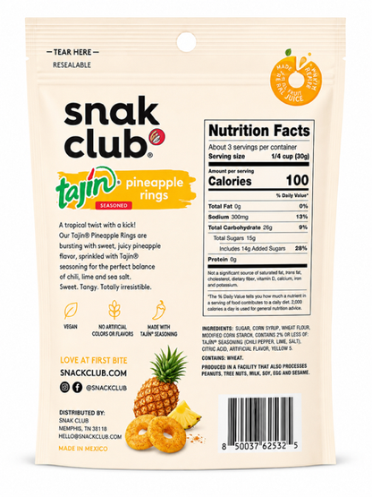 Snak Club Tajín Pineapple Rings, 3.25 oz