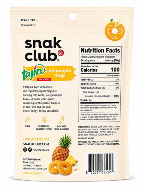 Snak Club Tajín Pineapple Rings, 3.25 oz