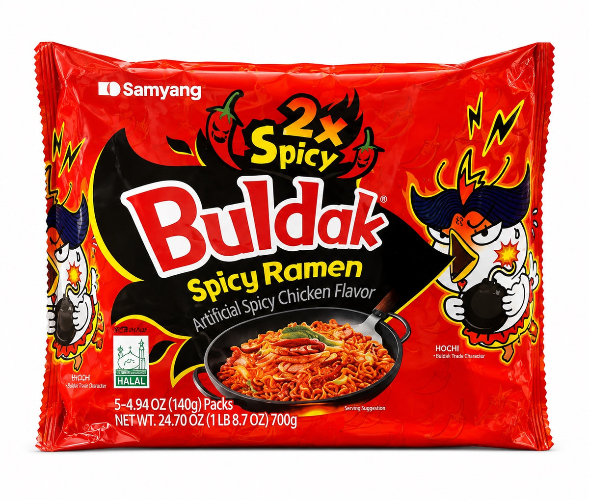 Samyang Buldak 2X Spicy Ramen, 5 Pack, 24.7 oz (700 g)