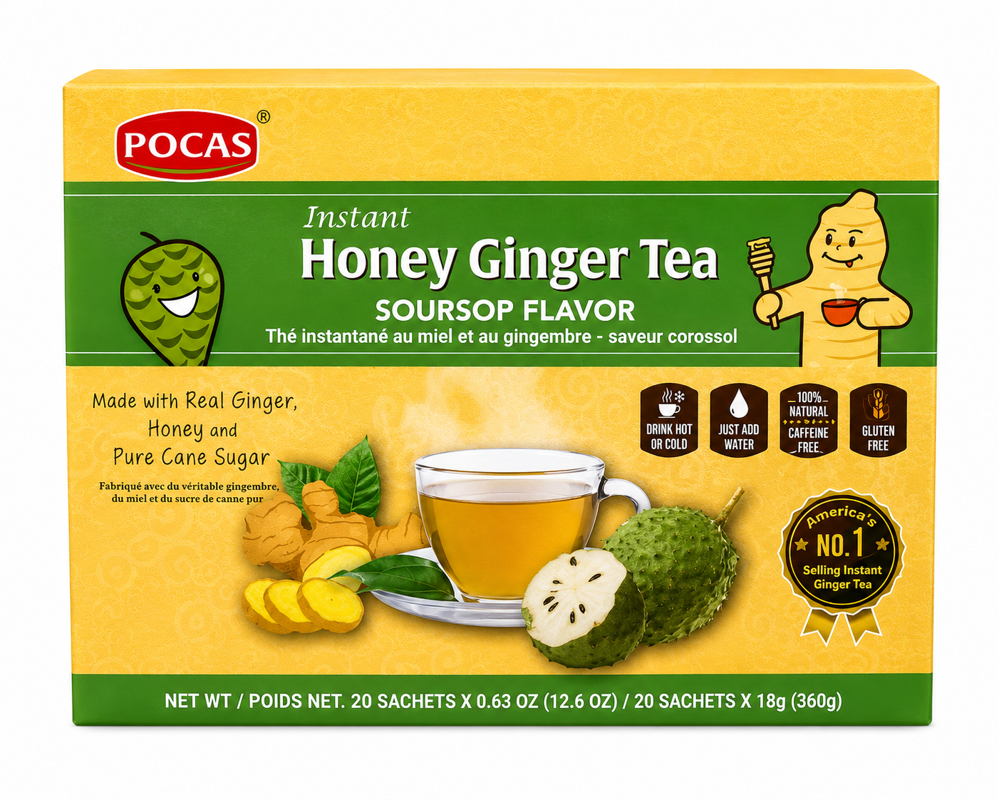 Pocas Instant Honey Ginger Tea Soursop Flavor 20 Sachets