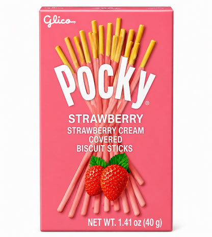 Glico Pocky Strawberry Cream Covered Biscuit Sticks, Pink Box, 1.41 oz