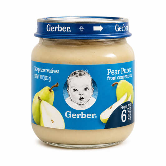 Gerber Pear Puree Baby Food 4 oz Jar – Stage 1 Fruit Puree for Babies 6+ Months