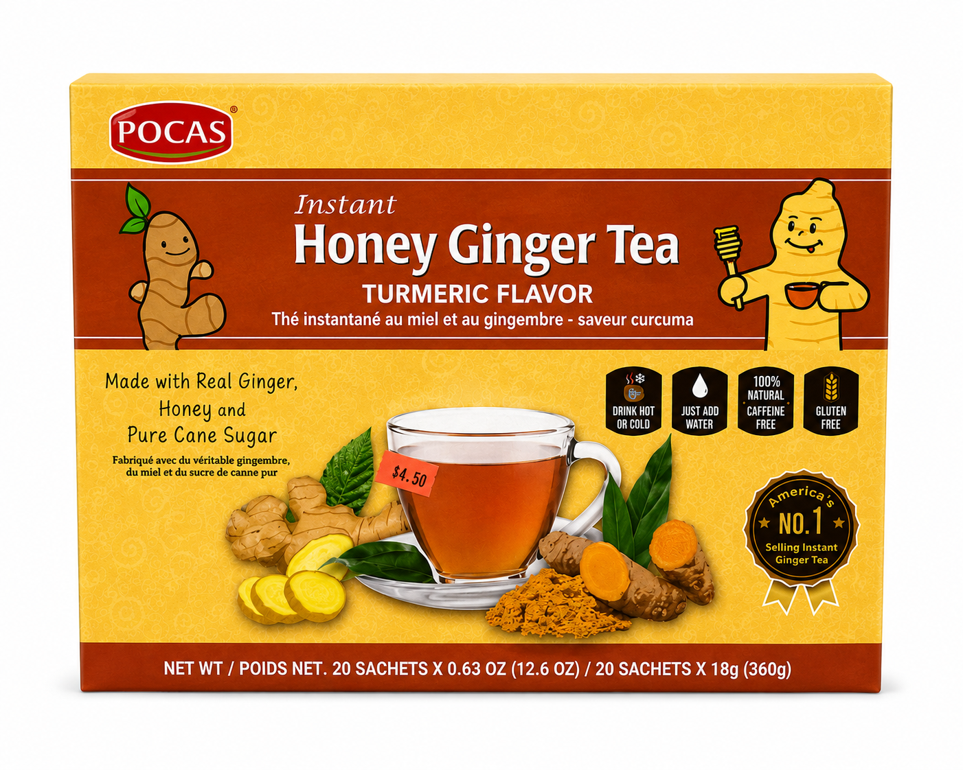 Pocas Instant Honey Ginger Tea Turmeric Flavor 20 Sachets