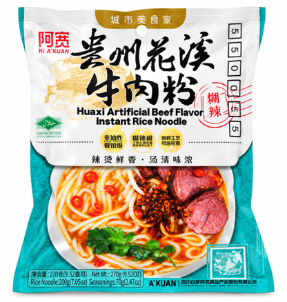 A'Kuan Huaxi Artificial Beef Flavor Instant Rice Noodles, 270 g