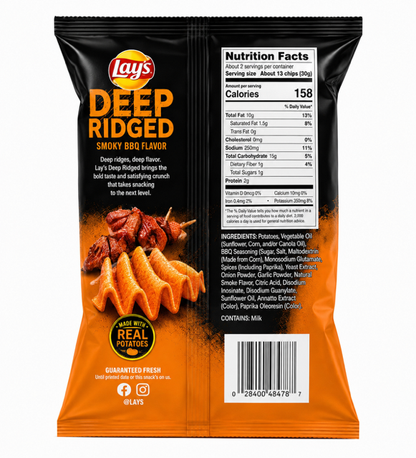 Lay's Deep Ridged Grilled Ribs Flavored Potato Chips, 2.125 oz