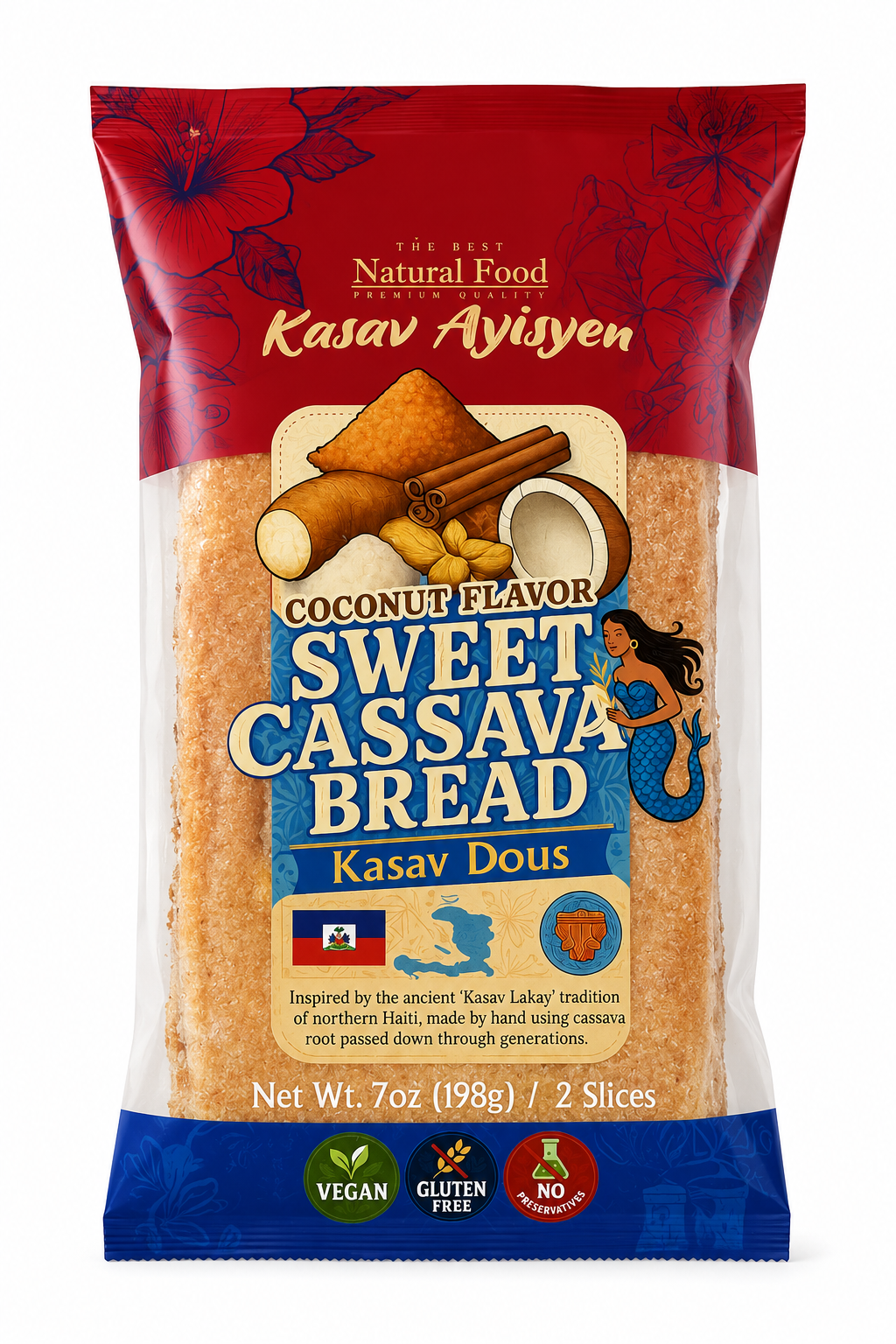 Coconut Flavor Sweet Cassava Bread (Kasav Dous) – 7 oz (198 g)