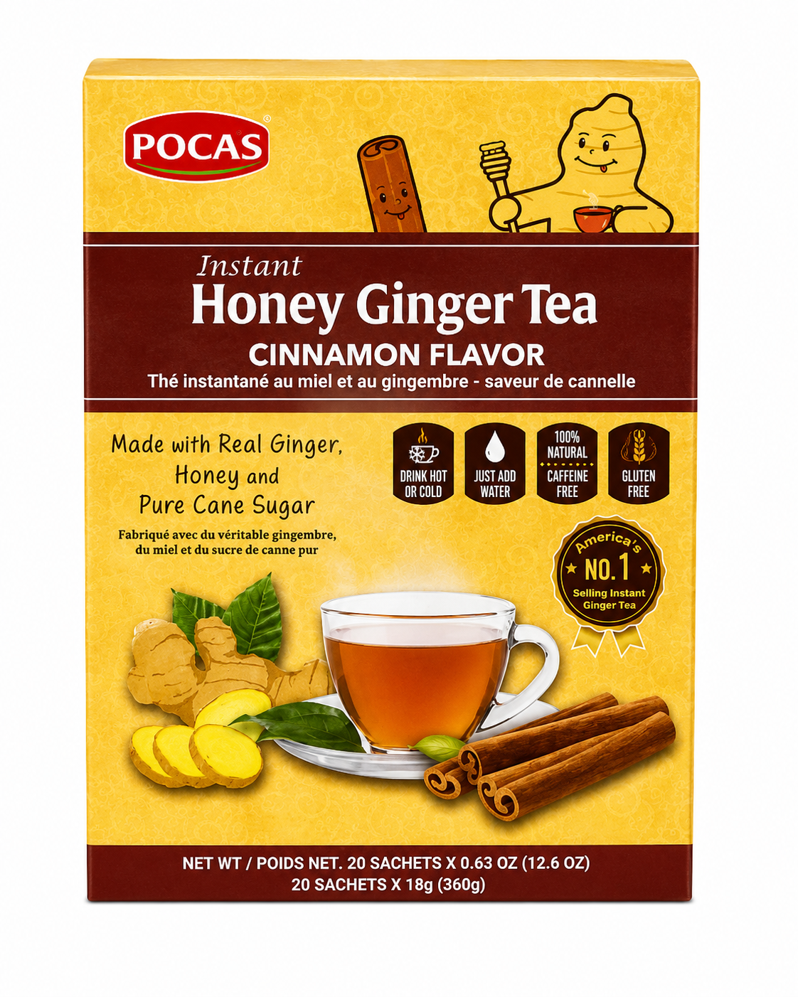 Pocas Instant Honey Ginger Tea Cinnamon Flavor 20 Sachets