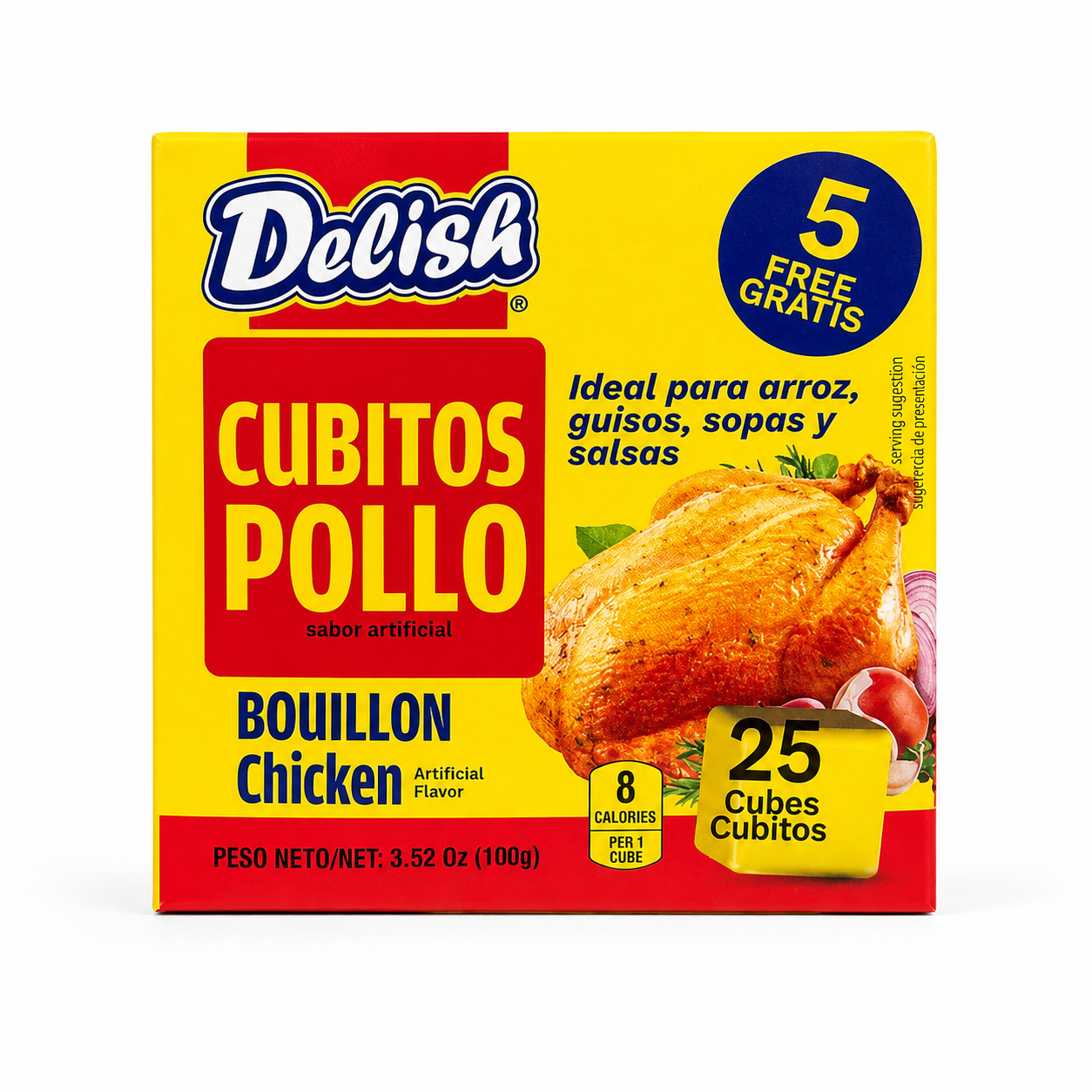 Delish Cubitos Pollo Chicken Bouillon Cubes – 25 Cubes, 3.52 oz (100g)