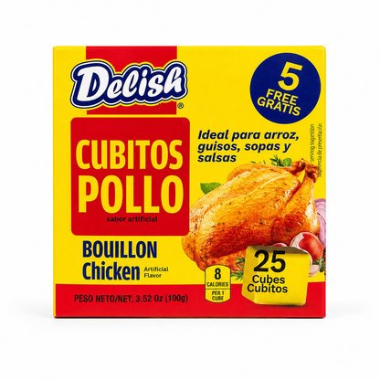 Delish Cubitos Pollo Chicken Bouillon Cubes – 25 Cubes, 3.52 oz (100g)