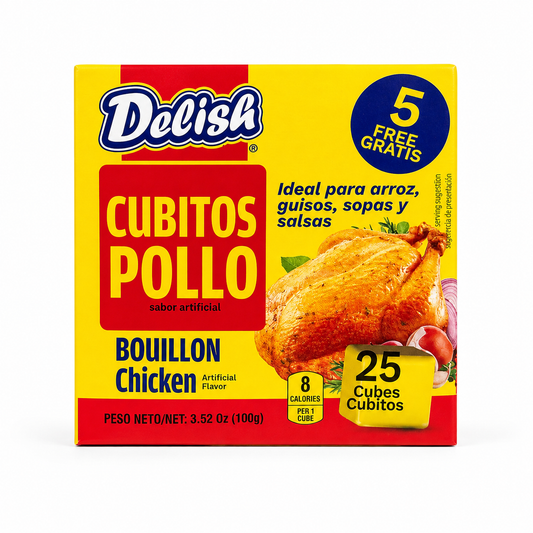 Delish Cubitos Pollo Chicken Bouillon Cubes – 25 Cubes, 3.52 oz (100g)