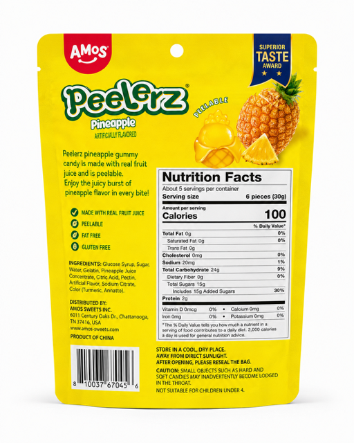 AMOS Peelerz Pineapple Peelable Gummy Candy, 6 oz (170 g)